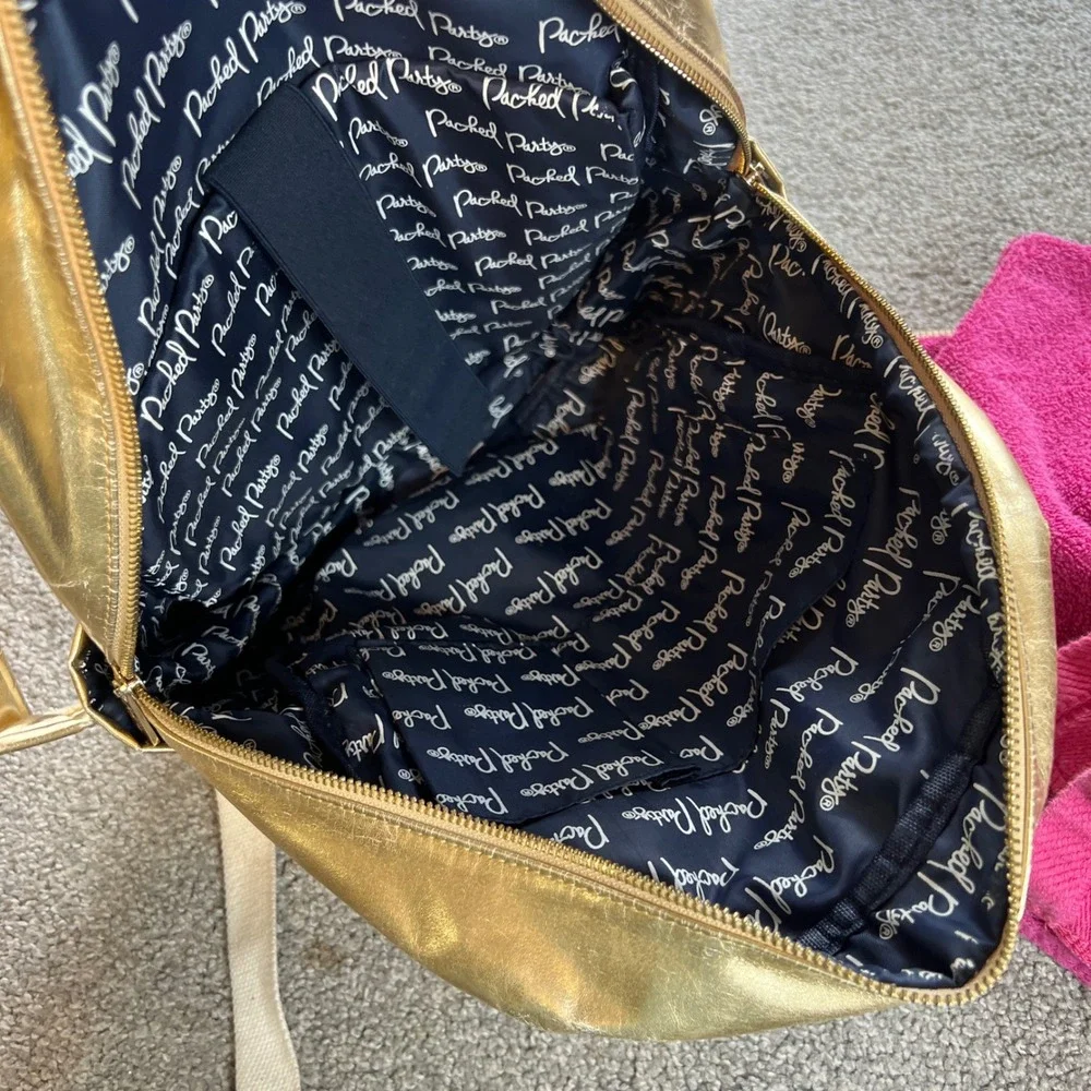 Packed Party Backpack Gold Metallic Perforated Star Zip‎ Bag girls school travel